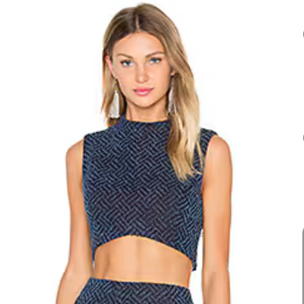 Lucy Paris Cassy Navy Textured Crop Top - NWOT